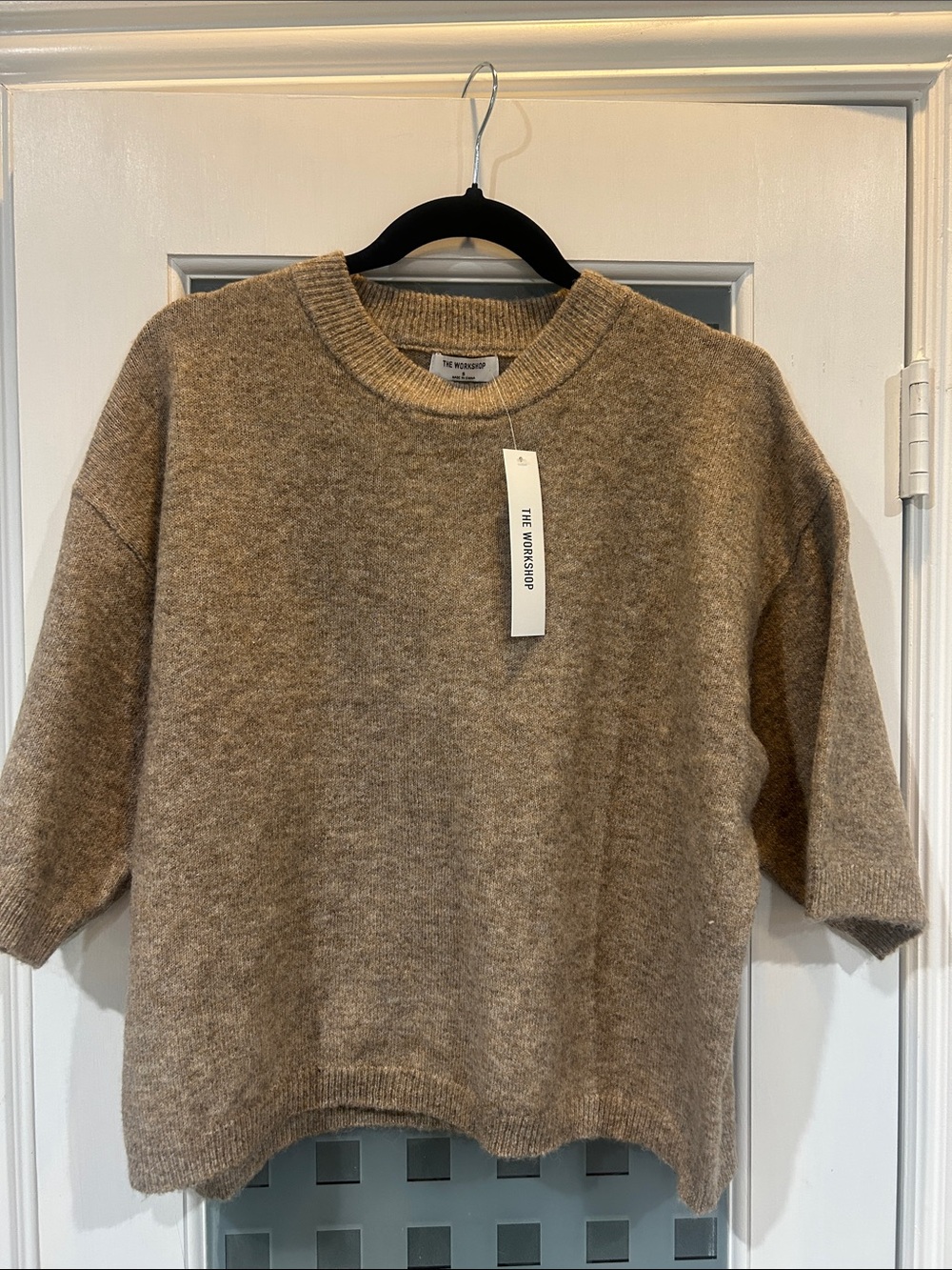Workshop Republic Clothing Short-Sleeve Crewneck Sweater in Camel Heather